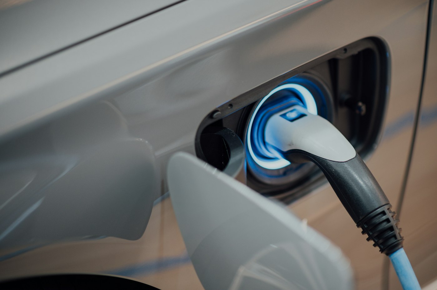 Electric car connected to a charger