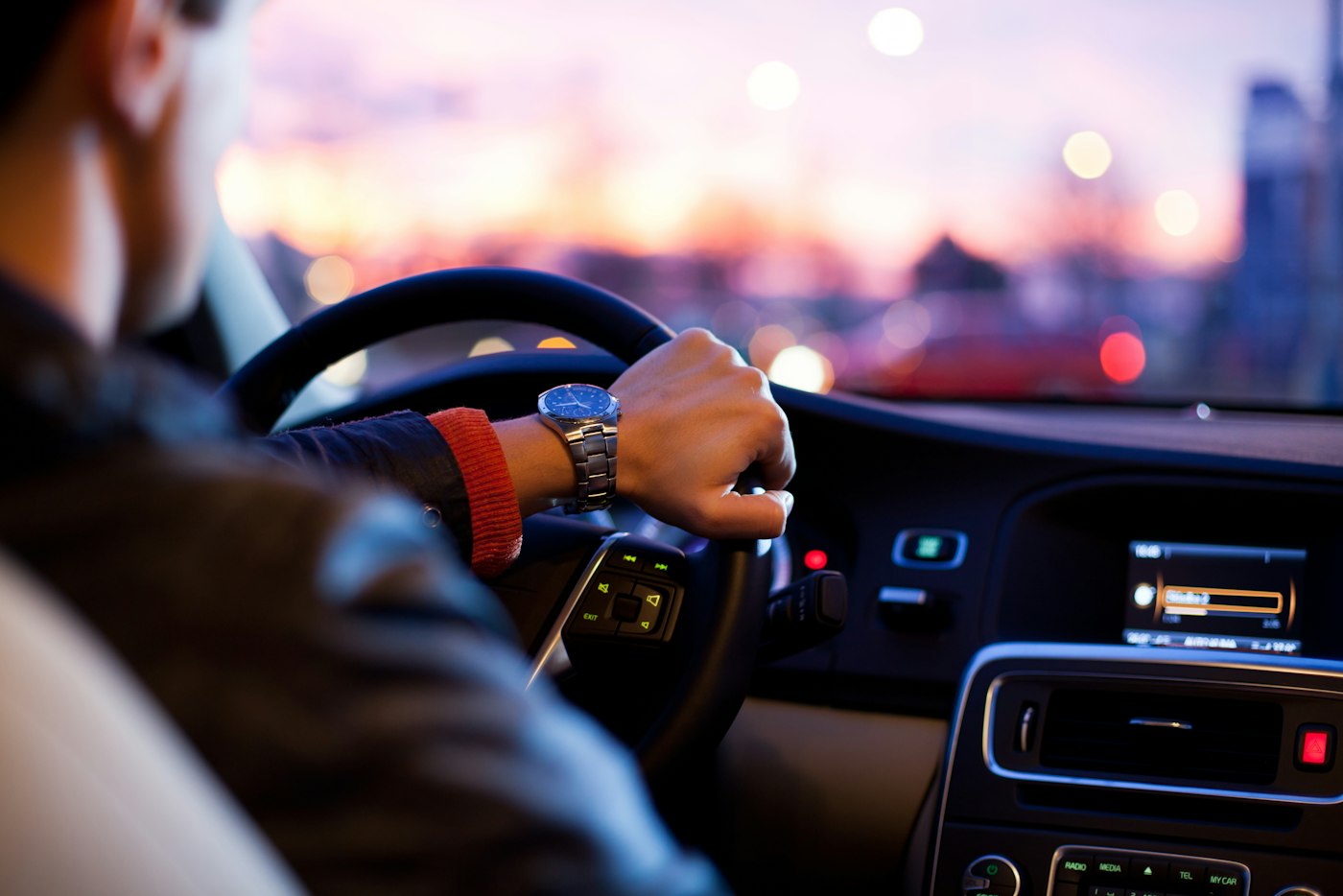 View down a road from the driver's seat