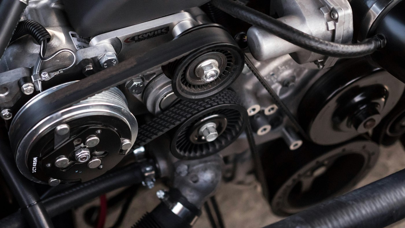 Close view of a clean engine bay